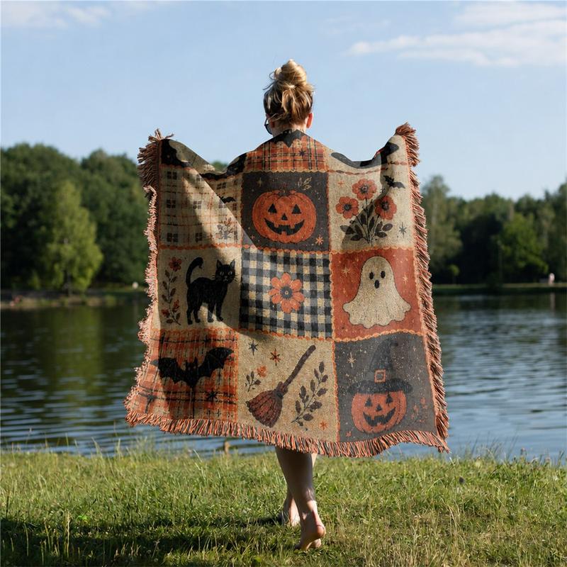 Halloween Patchwork Woven Vintage Blanket