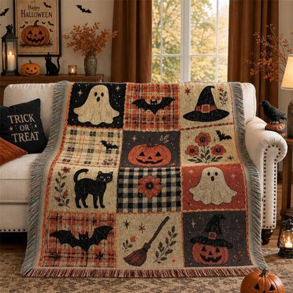 Halloween Patchwork Woven Vintage Blanket