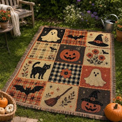Halloween Patchwork Woven Vintage Blanket