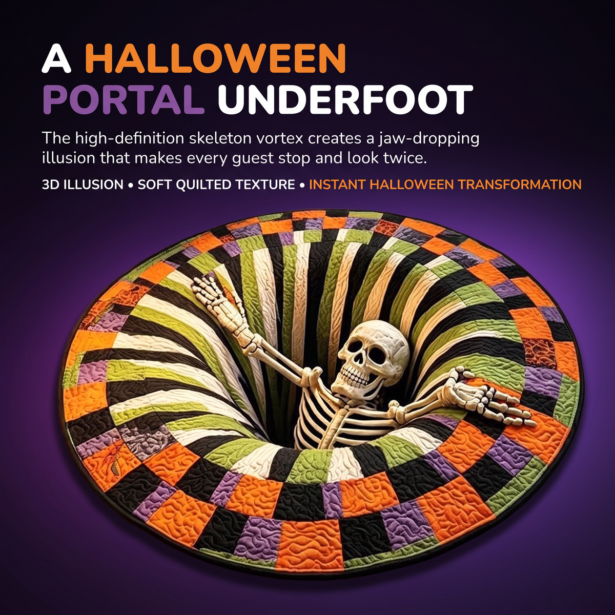 Skeleton Vortex 3D Illusion Halloween Rug