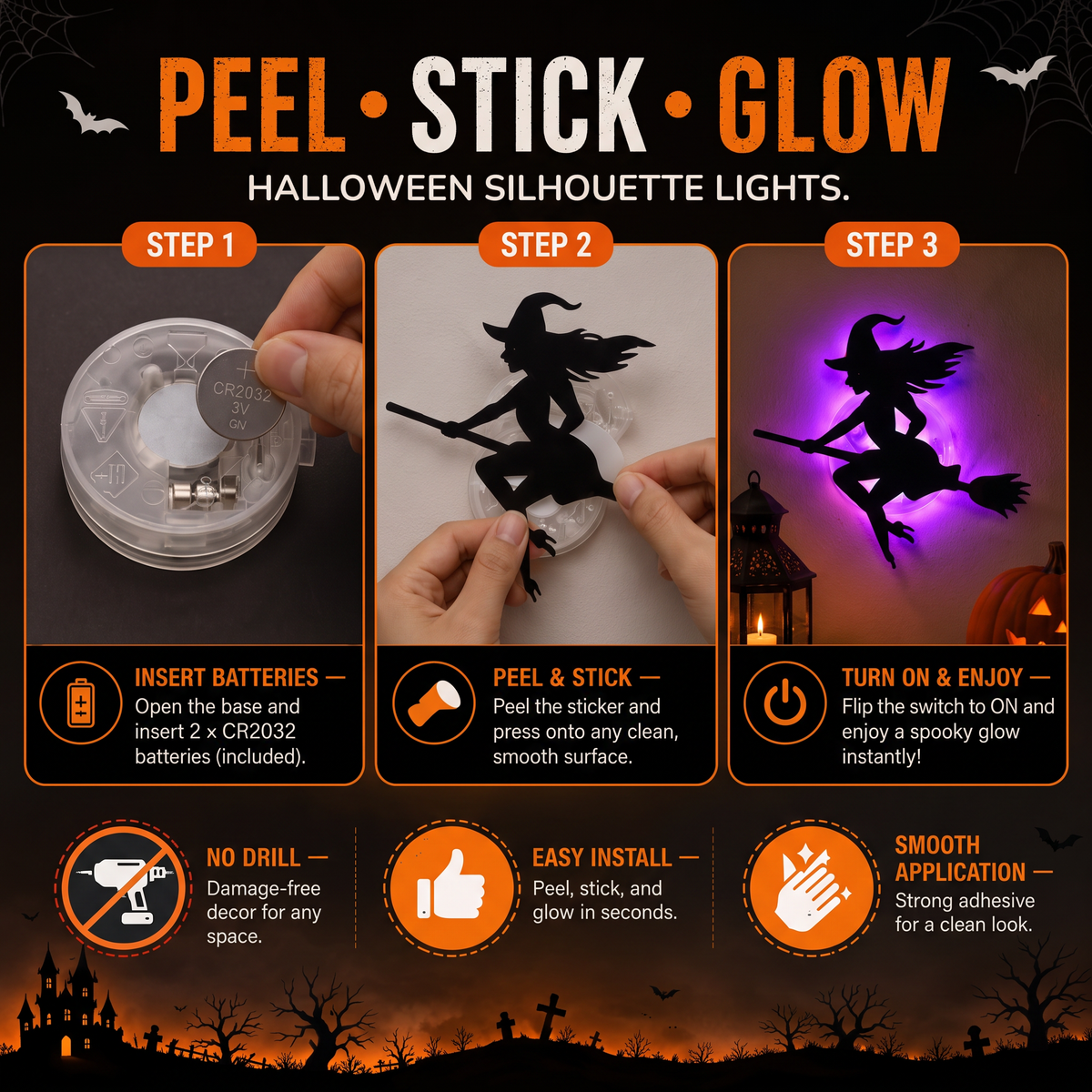 Peel & Glow Halloween Silhouette Lights